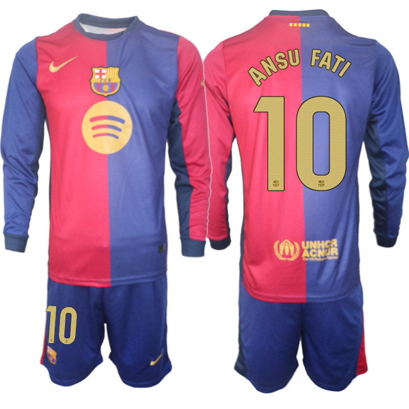 Men 2024-2025 Club Barcelona home Long Sleeves Blue #10 Soccer Jersey1